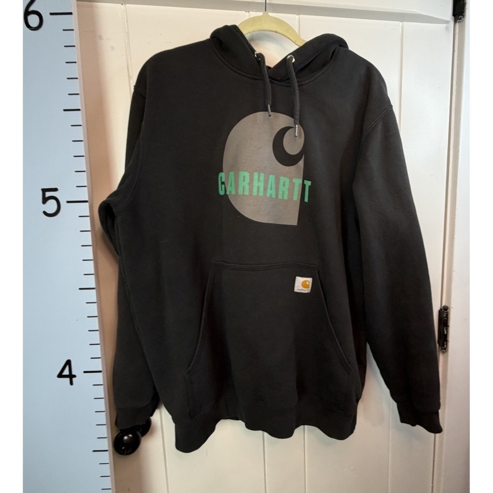 Carhartt Hoodie Men's Large Black Loose Fit Pullover Logo Fleece
